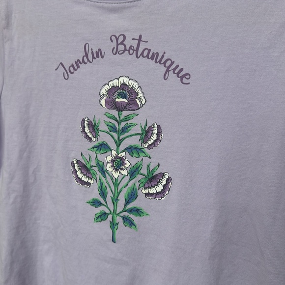 TALBOTS BOTANICAL PURPLE FLOWER ROLL SLEEVE TEE MEDIUM PETITE - Picture 3 of 6